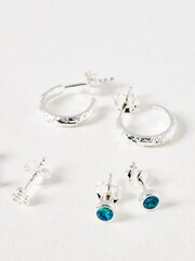 Oliver Bonas Silver Tone Nancy Opalite Molten Hoop And Stud Earrings Set - Image 6 of 7