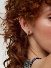 Oliver Bonas Blue Melody Coloured Stone Double Row Gold Hoop Earrings - Image 7 of 7