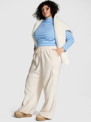 Victoria's Secret PINK White Shell Fleece Wide Leg Cargo Joggers - Image 1 of 4