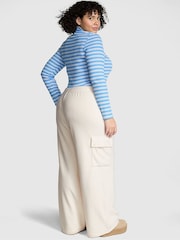 Victoria's Secret PINK White Shell Fleece Wide Leg Cargo Joggers - Image 2 of 4