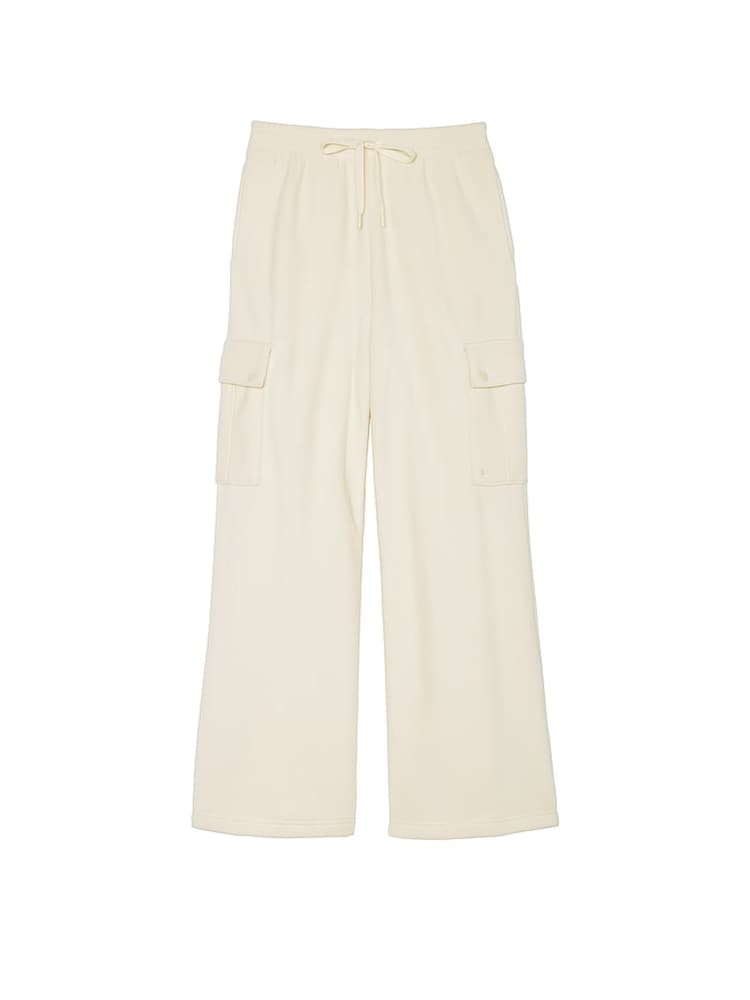 Victoria's Secret PINK White Shell Fleece Wide Leg Cargo Joggers - Image 3 of 4