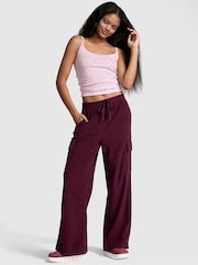Victoria's Secret PINK Purple Rose Fleece Wide Leg Cargo Joggers - Image 1 of 4