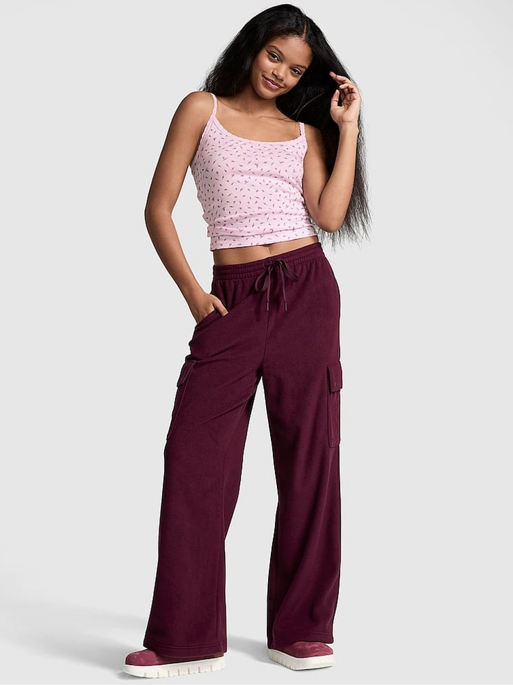 Victoria's Secret PINK Purple Rose Fleece Wide Leg Cargo Joggers - Image 1 of 4