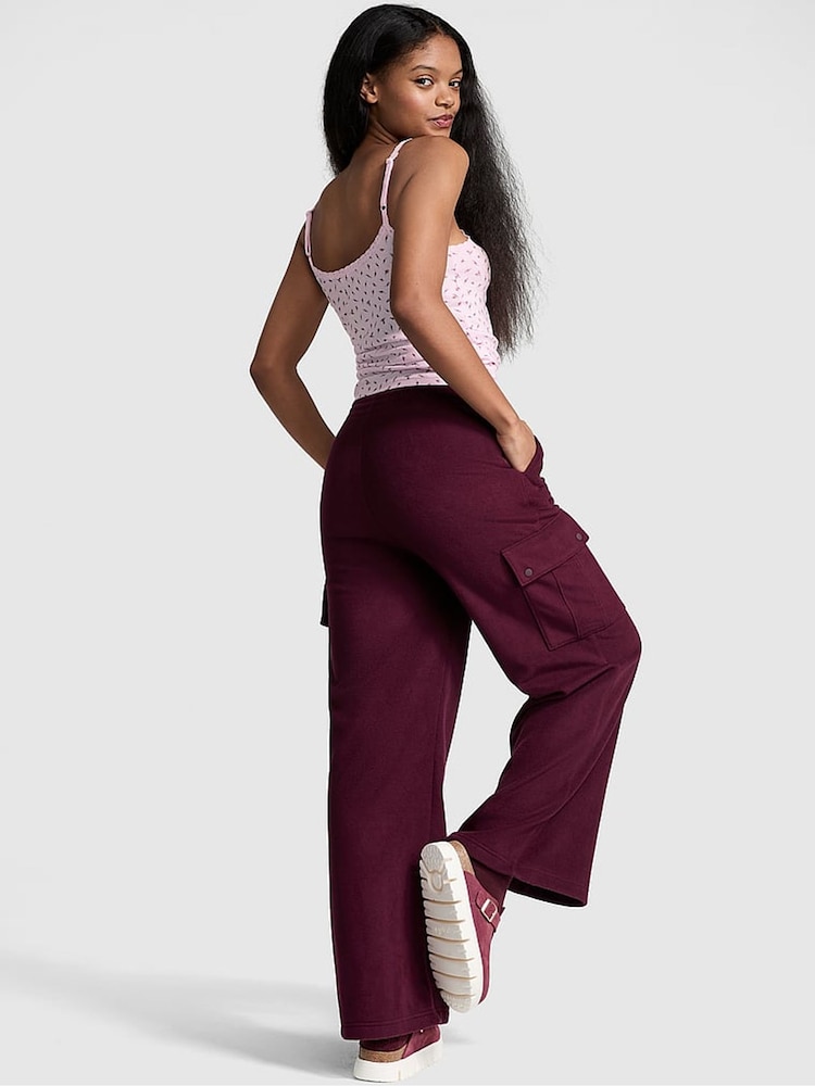 Victoria's Secret PINK Purple Rose Fleece Wide Leg Cargo Joggers - Image 2 of 4