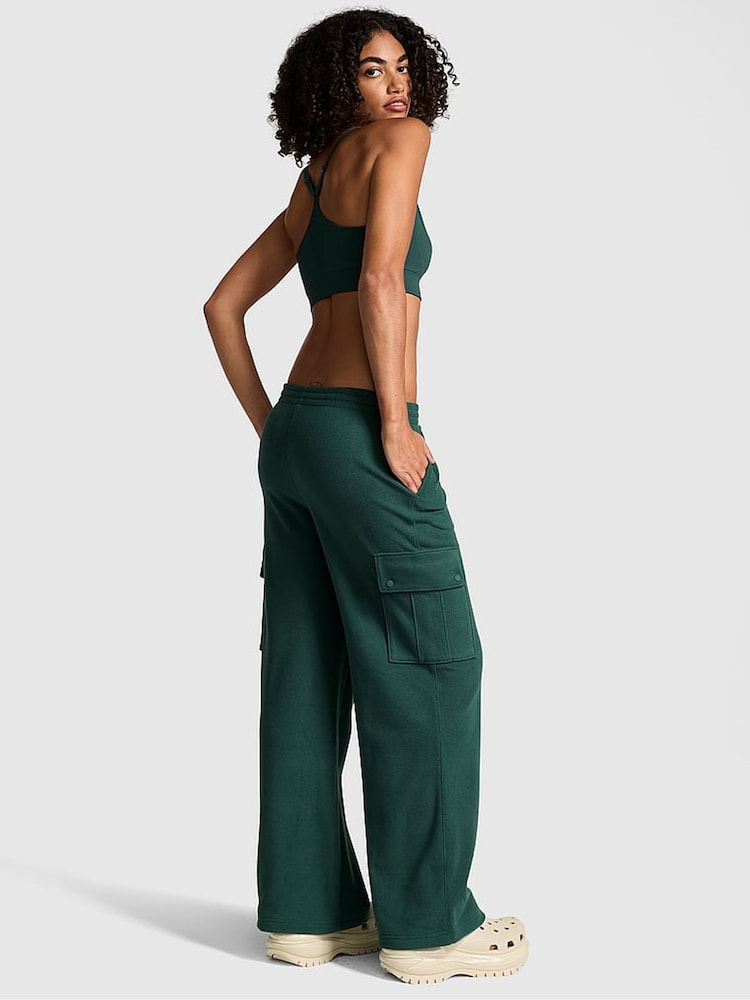Victoria's Secret PINK Deep Forest Green Fleece Wide Leg Cargo Joggers - Image 2 of 3