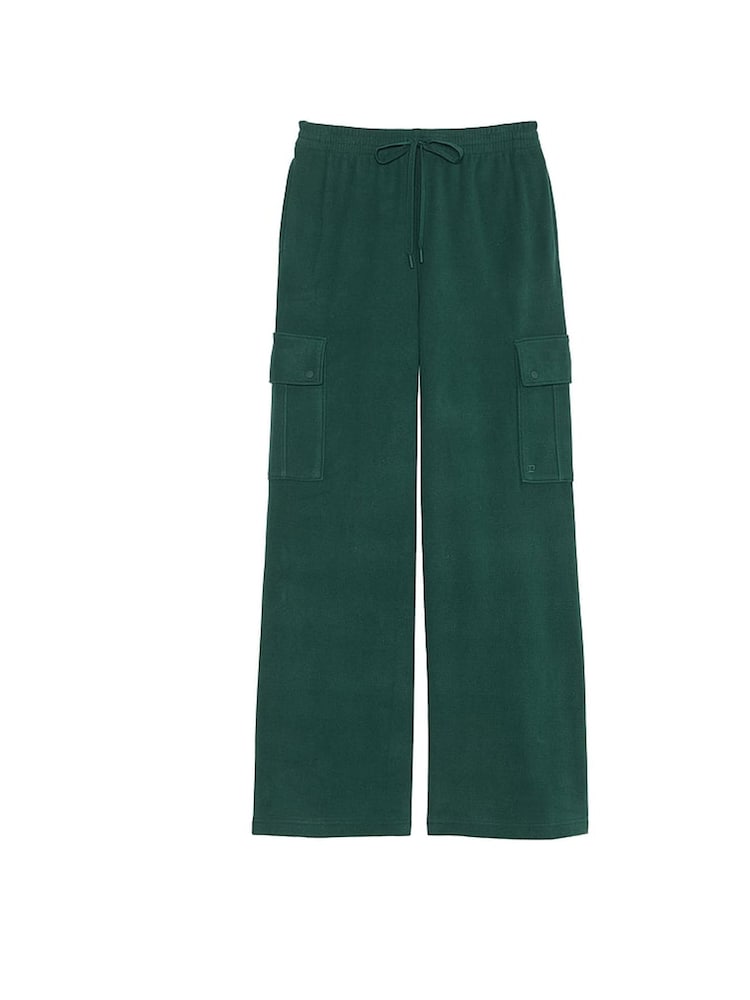 Victoria's Secret PINK Deep Forest Green Fleece Wide Leg Cargo Joggers - Image 3 of 3