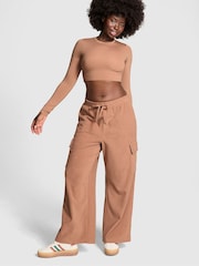 Victoria's Secret PINK Toffee Brown Fleece Wide Leg Cargo Joggers - Image 1 of 3