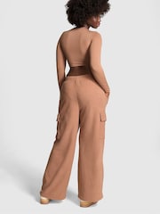 Victoria's Secret PINK Toffee Brown Fleece Wide Leg Cargo Joggers - Image 2 of 3