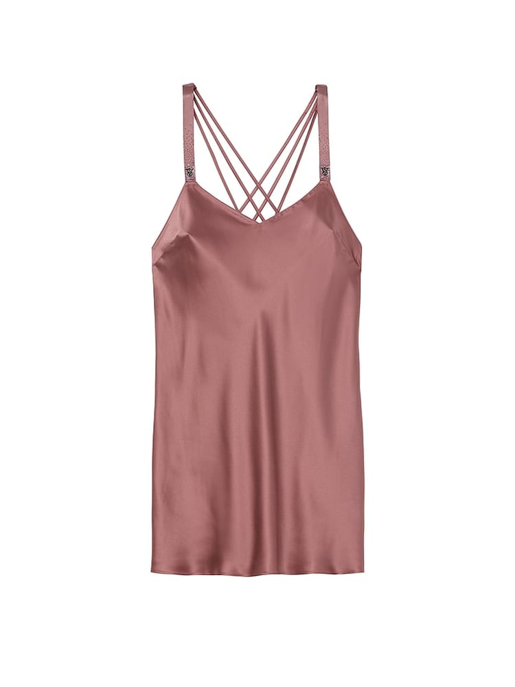 Victoria's Secret Vintage Rose Pink Shine Strappy Back Satin Slip Dress - Image 3 of 3