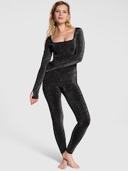Victoria's Secret PINK Black Shine Seamless Square Neck Jumpsuit - Image 1 of 3