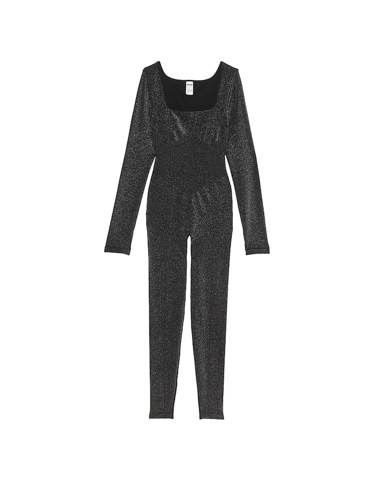 Victoria's Secret PINK Black Shine Seamless Square Neck Jumpsuit - Image 3 of 3