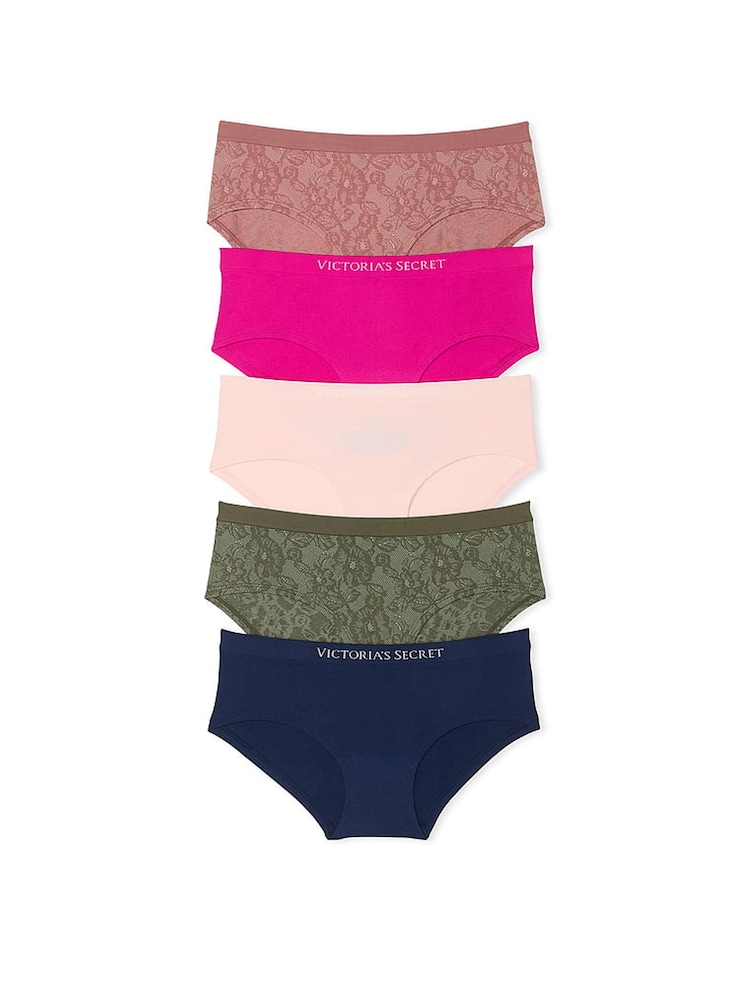 Victoria's Secret Pink/Green/Blue Hipster 5 Pack Knickers - Image 1 of 1 Victoria's Secret Pink/Green/Blue Hipster 5 Pack Knickers - Image 1 of 1
