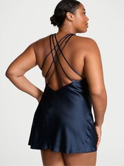 Victoria's Secret Dark Twilight Blue Shine Strappy Back Satin Slip Dress - Image 2 of 4