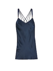 Victoria's Secret Dark Twilight Blue Shine Strappy Back Satin Slip Dress - Image 3 of 4