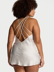 Victoria's Secret Delfin Grey Shine Strappy Back Satin Slip Dress - Image 1 of 2