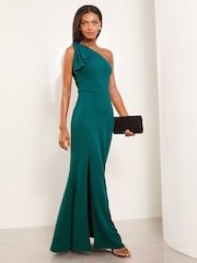 Lipsy Teal Blue One Shoulder Bow Detail Maxi Dress - Image 3 of 4