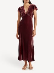 Rixo Red Clarice Velvet Midi Dress - Image 3 of 12