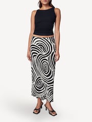 Rixo Black Ardith Whirlpool Print Midi Skirt - Image 1 of 4