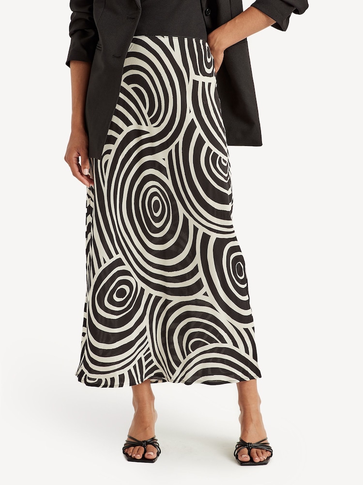 Rixo Black Ardith Whirlpool Print Midi Skirt - Image 4 of 4