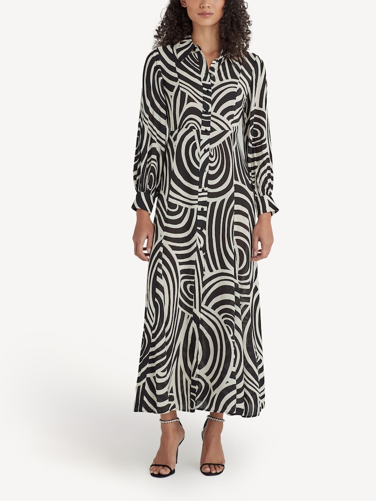 Rixo Black Maddison Whirlpool Midi Shirt Dress - Image 1 of 4