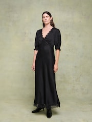 Rixo Black Annina Lace Trim Midi Dress - Image 1 of 5