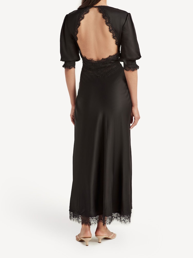 Rixo Black Annina Lace Trim Midi Dress - Image 2 of 5
