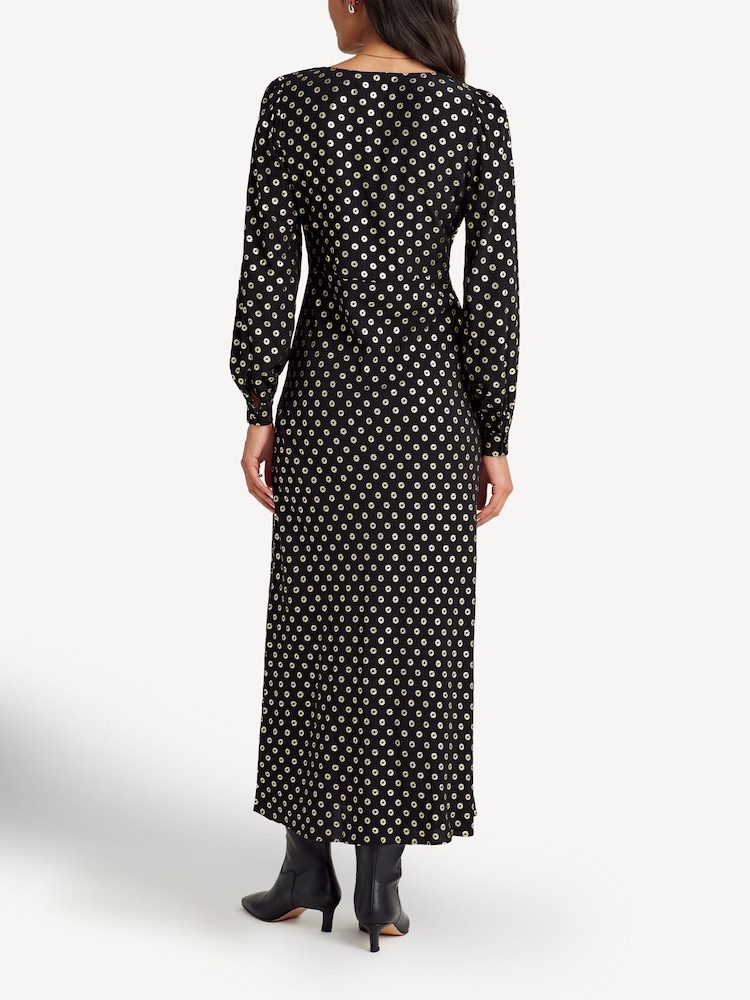 Rixo Black Gold Foil Mavis Midi Dress - Image 2 of 3