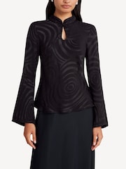 Rixo Black Wylder Whirlpool Jacquard Print Blouse - Image 3 of 4