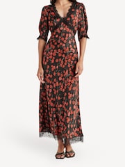 Rixo Red Annina Lace Trim Midi Dress - Image 1 of 4