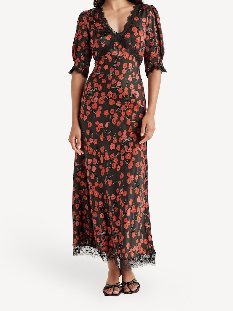Rixo Red Annina Lace Trim Midi Dress - Image 1 of 4