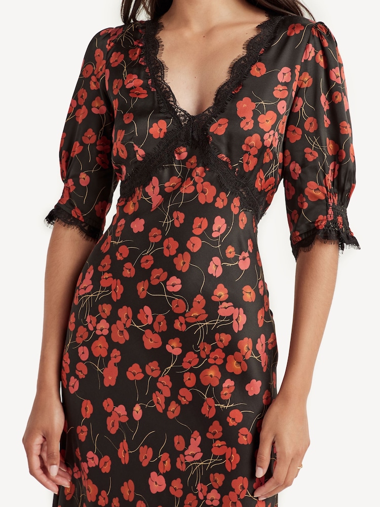knee length dresses for ladies Annina Satin Midi Dress in Black