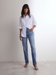Mid Blue 100% Cotton Embroidered Straight Leg Jeans - Image 2 of 9