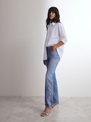Mid Blue 100% Cotton Embroidered Straight Leg Jeans - Image 3 of 9