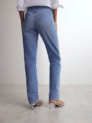 Mid Blue 100% Cotton Embroidered Straight Leg Jeans - Image 5 of 9