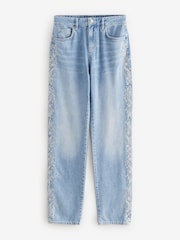 Mid Blue 100% Cotton Embroidered Straight Leg Jeans - Image 7 of 9