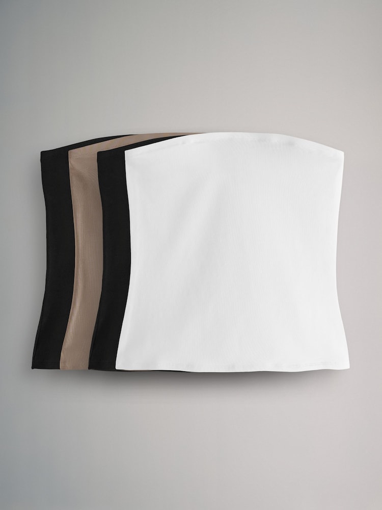 The Set Black/Black/Taupe Brown/White 4 Pack Bandeau Tops - Image 1 of 12