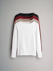 The Set Black/Berry Red/Taupe Brown/White 4 Pack Boat Neck Long Sleeve Tops - Image 2 of 11