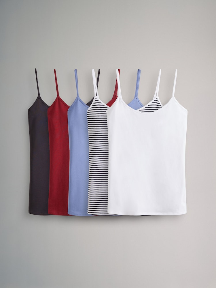 The Set Black/White/Red/Blue/Stripe 5 Pack Thin Strap Vest Tops - Image 1 of 13