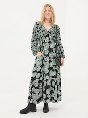 FatFace Noelle Black Spaced Floral Midi Dress - Image 1 of 6