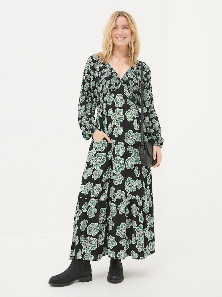 FatFace Noelle Black Spaced Floral Midi Dress - Image 1 of 6