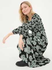 FatFace Noelle Black Spaced Floral Midi Dress - Image 3 of 6