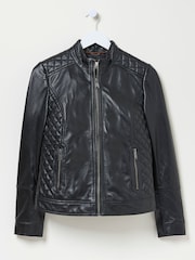 FatFace Leanna Black Quilted Leather Jacket - Image 5 of 5