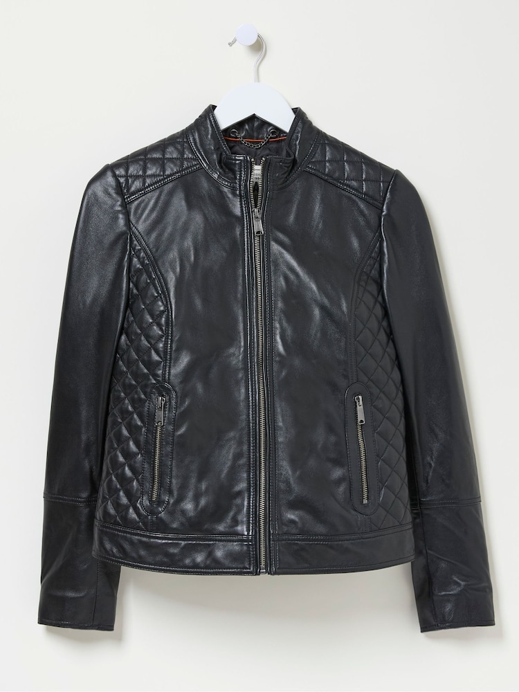 FatFace Leanna Black Quilted Leather Jacket - Image 5 of 5