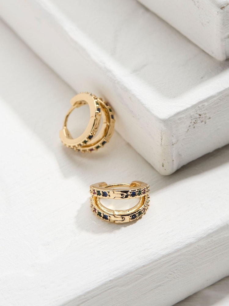 FatFace Gold Tone Multi Gem Hoops - Image 1 of 2