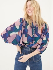 FatFace Evelyn Black Painted Abstract Blouse - Image 1 of 6