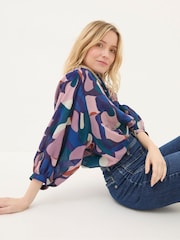 FatFace Evelyn Black Painted Abstract Blouse - Image 4 of 6