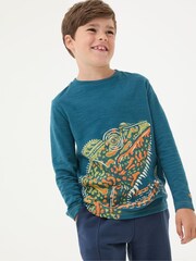 FatFace Blue Chameleon Graphic T-Shirt - Image 1 of 4