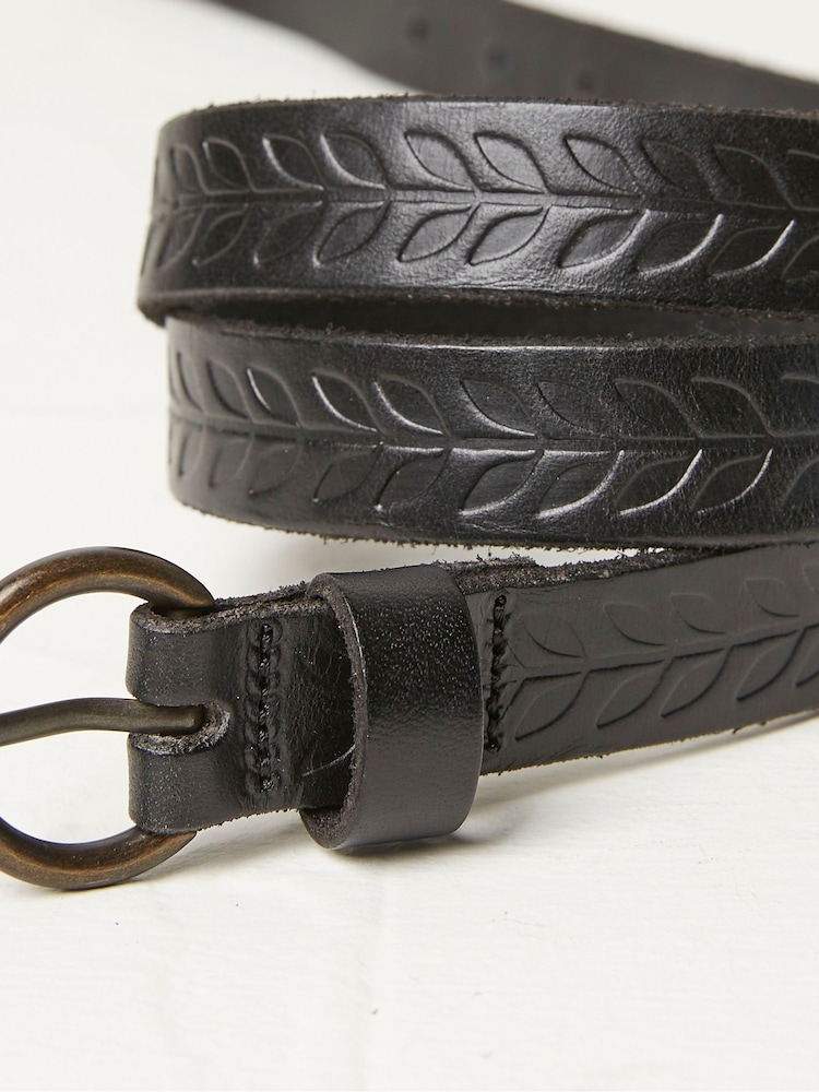 FatFace Black Skinny Embossed Belt - Image 3 of 3