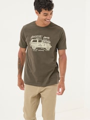FatFace Jeep Green Slogans T Shirt - Image 1 of 5