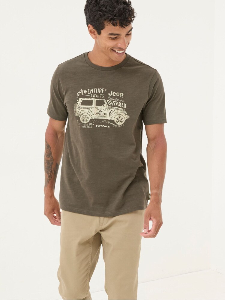 FatFace Jeep Green Slogans T Shirt - Image 1 of 5